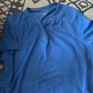 Blue short sleeved blouse-v neck